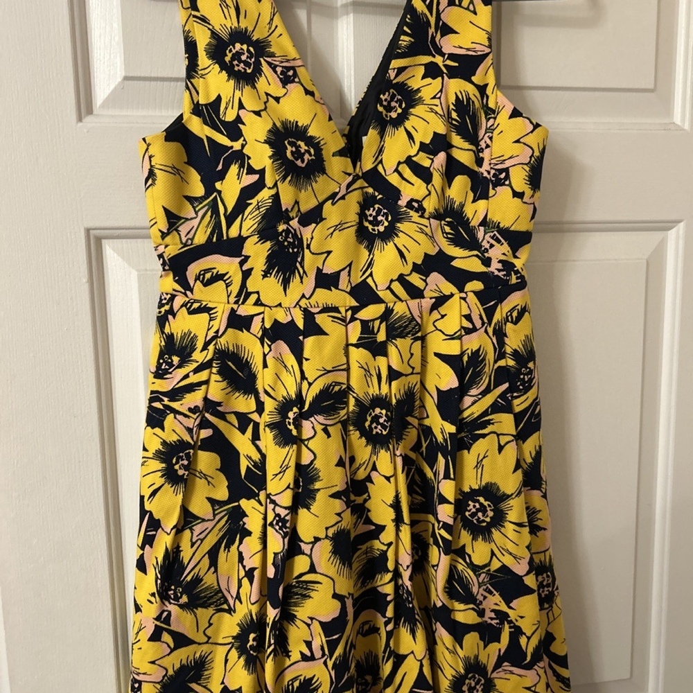 J Crew Summer Floral Pique Dress Size 6 Cotton Blend Yellow Blue Sleeveless